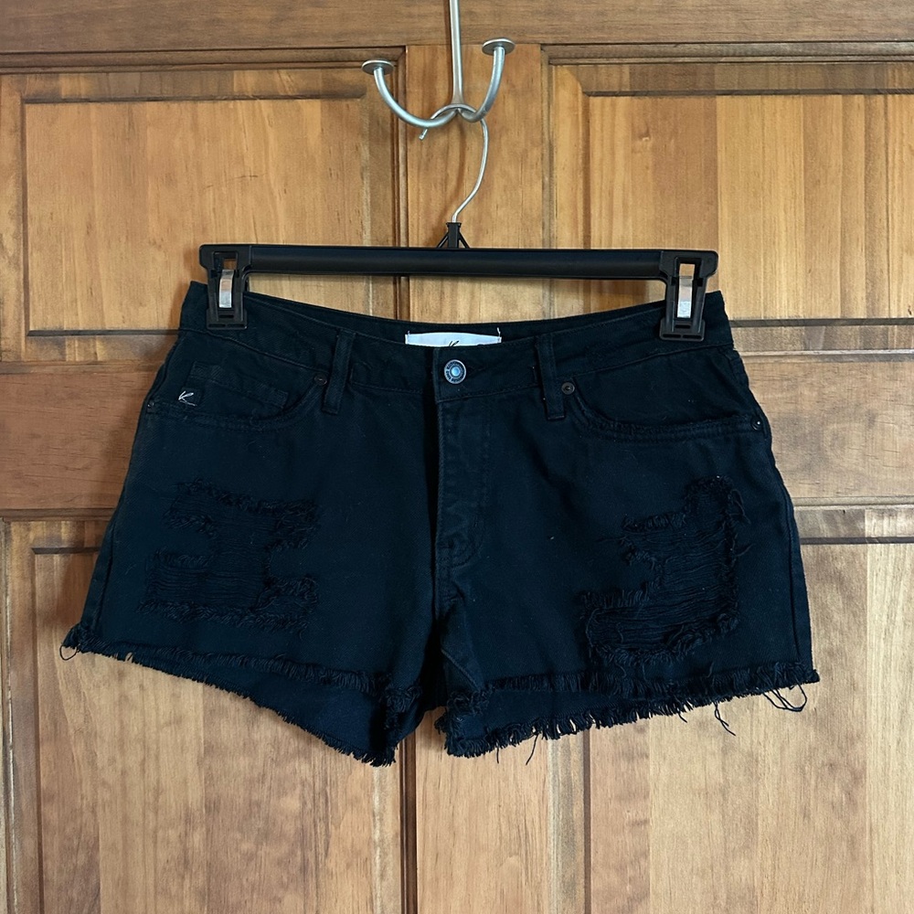 KanCan Black Distressed mid rise Jean Shorts with Raw Hem 100% cotton